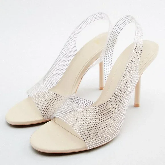 BLOGGER'S FAVE! Zara Rhinestone Heeled Sandals NWT - Picture 6 of 11